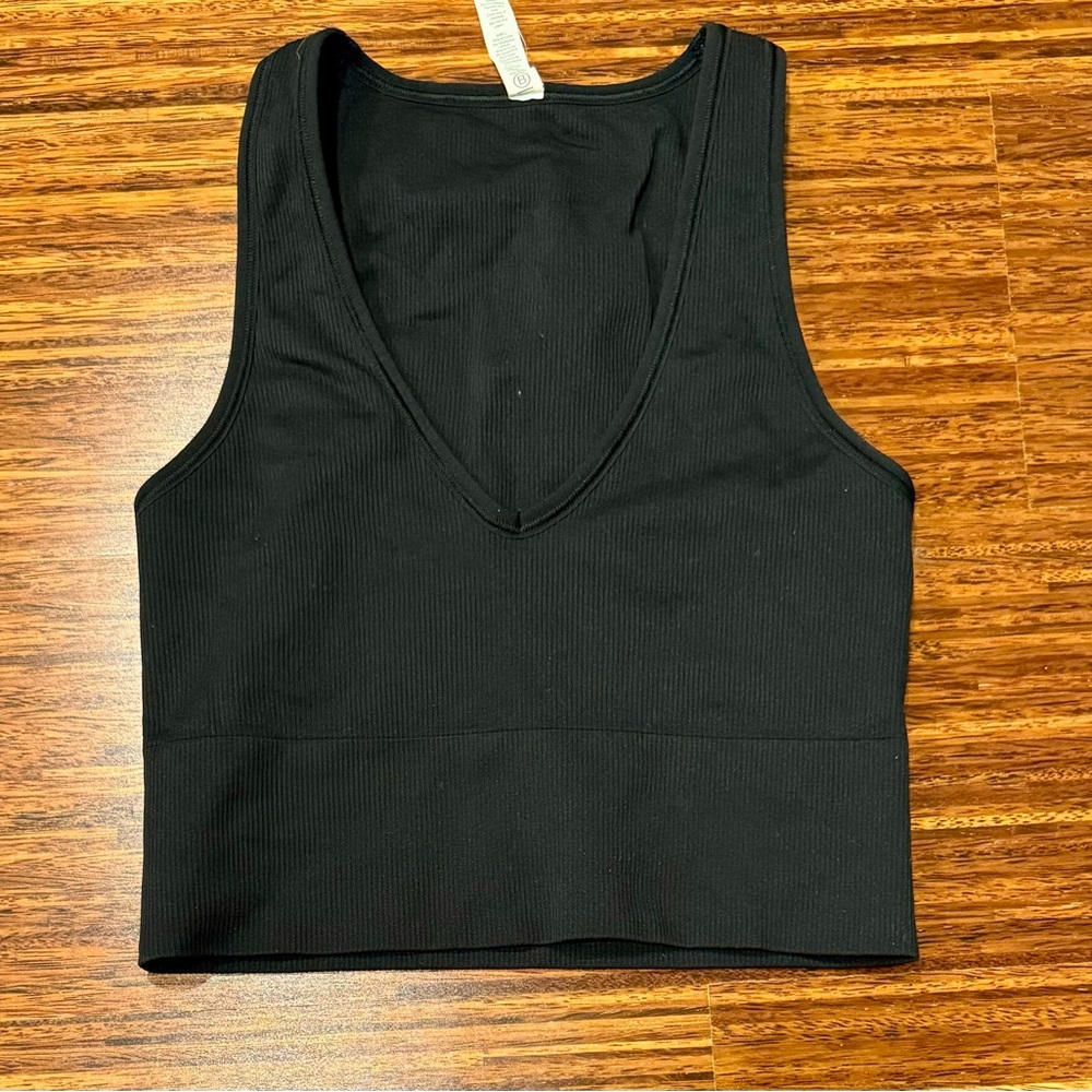Women's Athleta Aurora Black  Seamless Crop Rib Sz XS Tank Top EUC